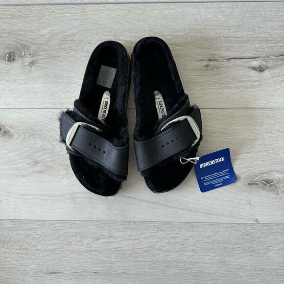 Birkenstock Madrid‎ Big Buckle Shearling Black 36 US 5 NWT IN BOX - Picture 14 of 15